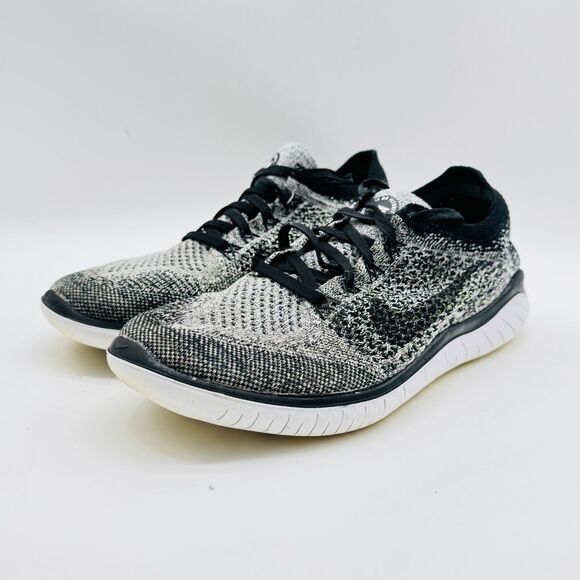 Nike Free RN Flyknit Womens 8 Gray Black White Oreo Running Shoes Sneakers - Picture 3 of 11